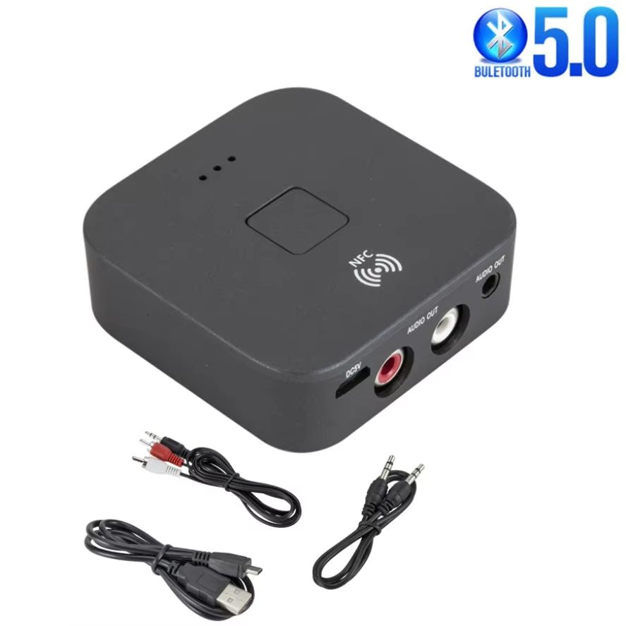 With NFC Bluetooth 5.0 RCA Audio Receiver AptX Le 3.5mm AUX Jack Music Wireless Bluetooth Adapter for Car TV Computer Speakers