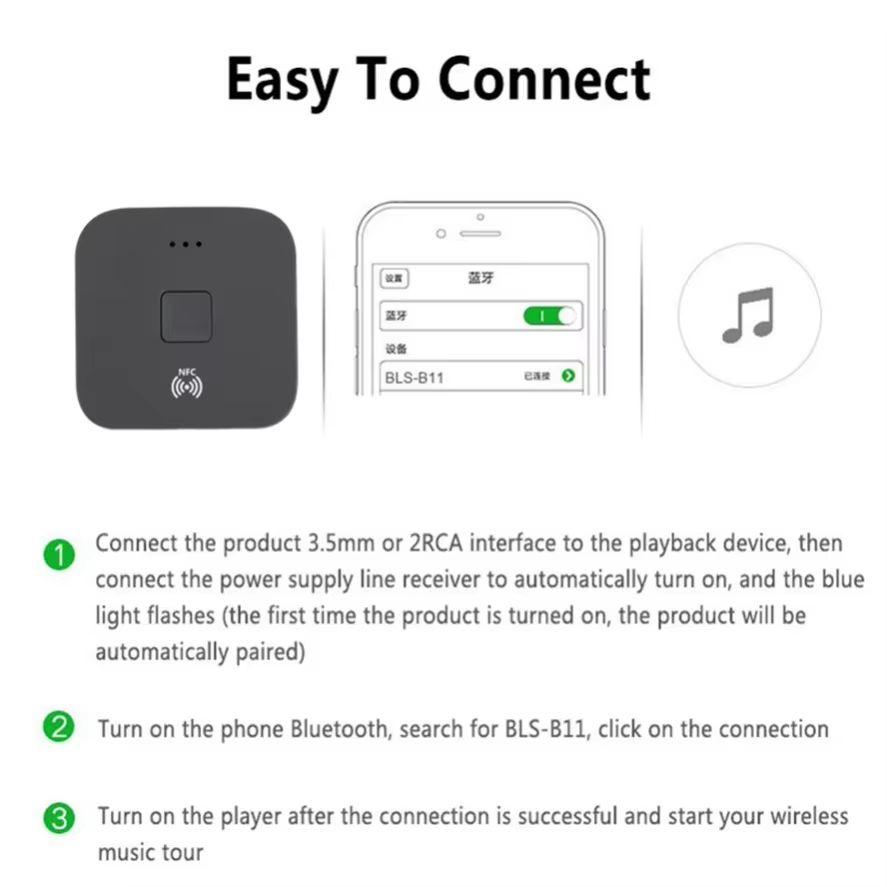 With NFC Bluetooth 5.0 RCA Audio Receiver AptX Le 3.5mm AUX Jack Music Wireless Bluetooth Adapter for Car TV Computer Speakers
