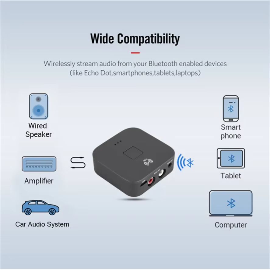 With NFC Bluetooth 5.0 RCA Audio Receiver AptX Le 3.5mm AUX Jack Music Wireless Bluetooth Adapter for Car TV Computer Speakers