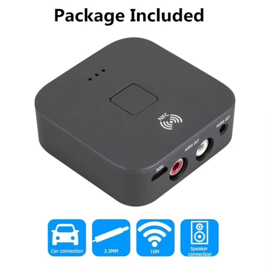 With NFC Bluetooth 5.0 RCA Audio Receiver AptX Le 3.5mm AUX Jack Music Wireless Bluetooth Adapter for Car TV Computer Speakers