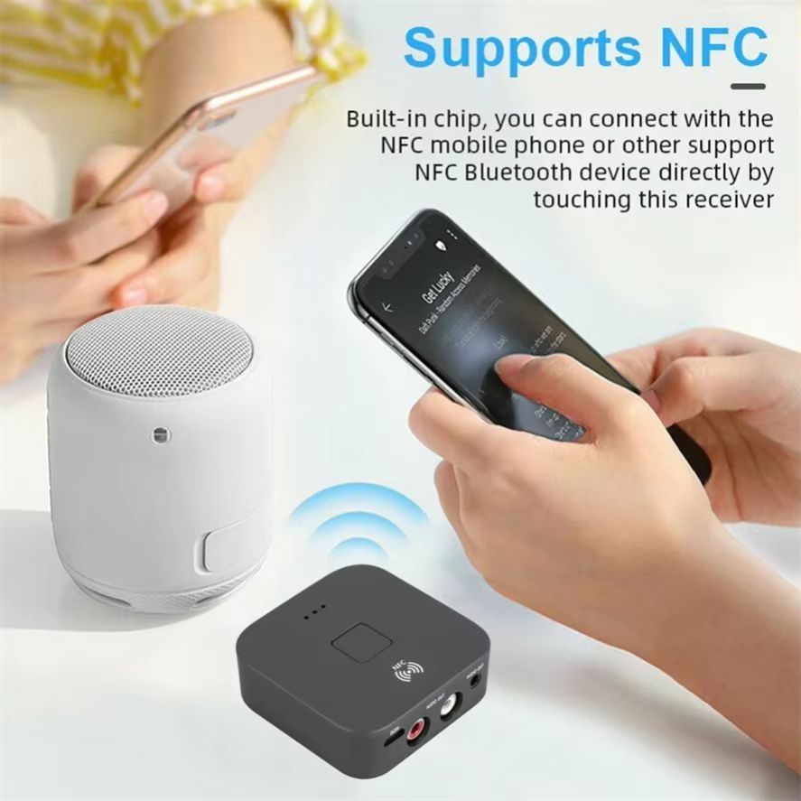With NFC Bluetooth 5.0 RCA Audio Receiver AptX Le 3.5mm AUX Jack Music Wireless Bluetooth Adapter for Car TV Computer Speakers