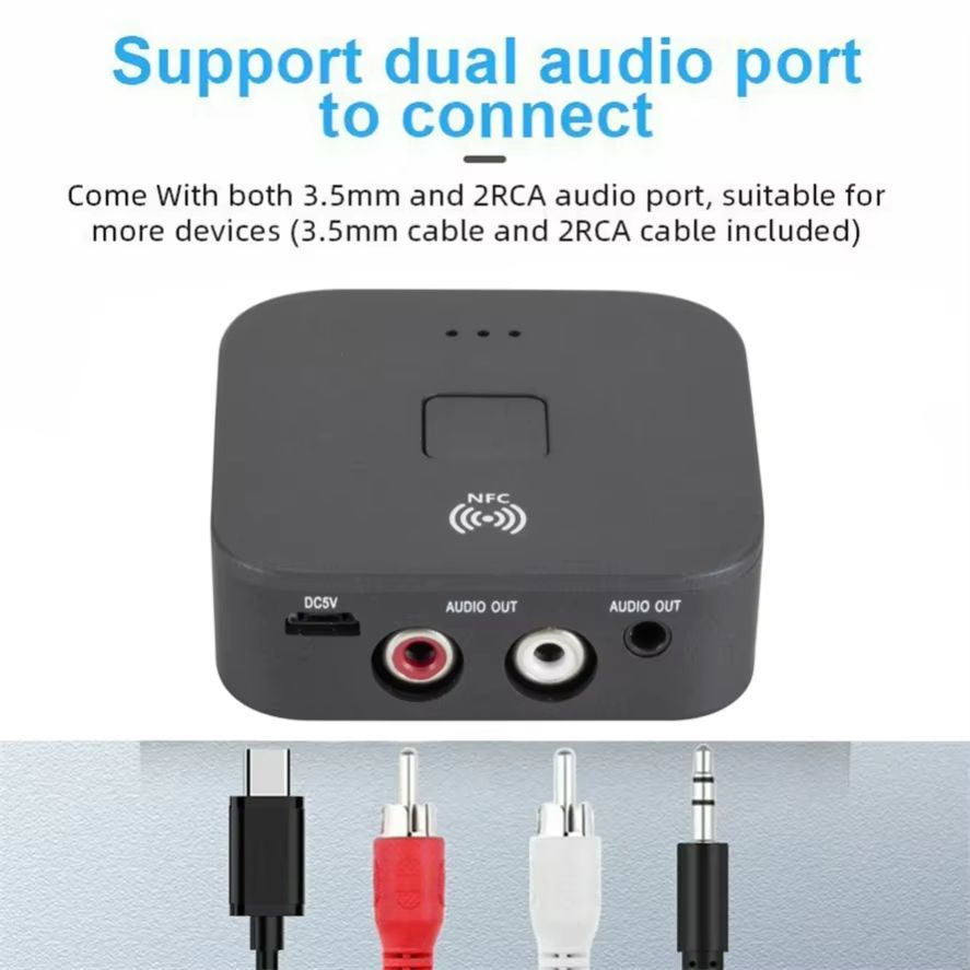 With NFC Bluetooth 5.0 RCA Audio Receiver AptX Le 3.5mm AUX Jack Music Wireless Bluetooth Adapter for Car TV Computer Speakers