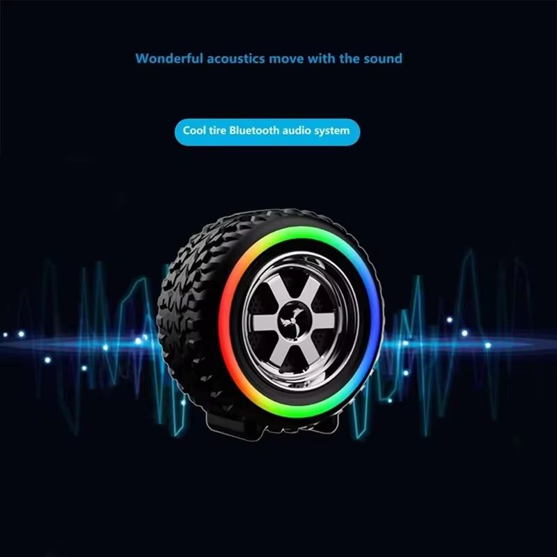 Creative Car Wheel Shape Wireless Speaker with Led Light Portable Outdoor Bluetooth Music Speaker Car Decor for Funny Gifts