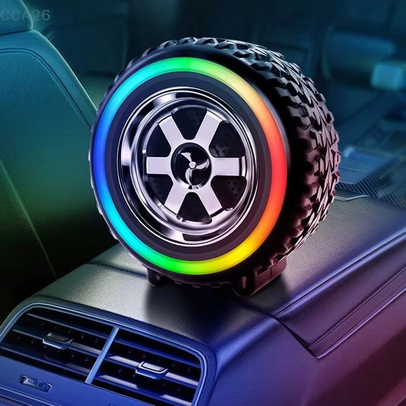 Creative Car Wheel Shape Wireless Speaker with Led Light Portable Outdoor Bluetooth Music Speaker Car Decor for Funny Gifts