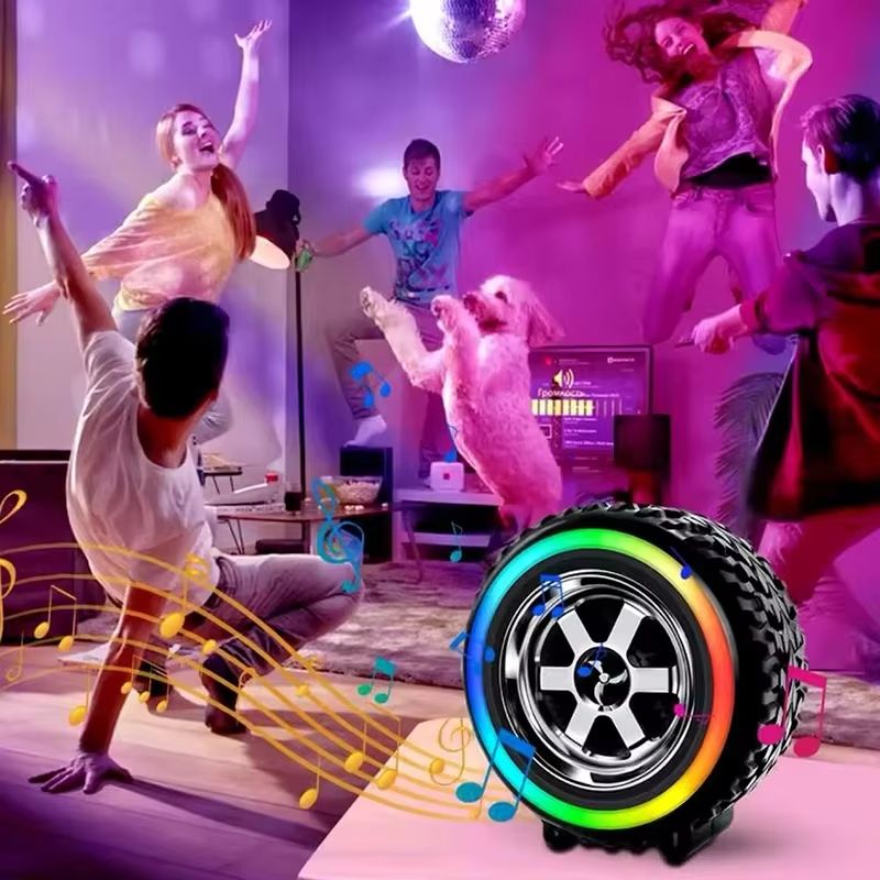 Creative Car Wheel Shape Wireless Speaker with Led Light Portable Outdoor Bluetooth Music Speaker Car Decor for Funny Gifts
