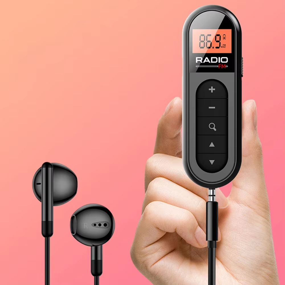 1PCS FM Radio Backlight LCD Display Mini Pocket Clip Radio with 3.5mm Headphones Personal Walkman Radio for Walk Jogging Camping