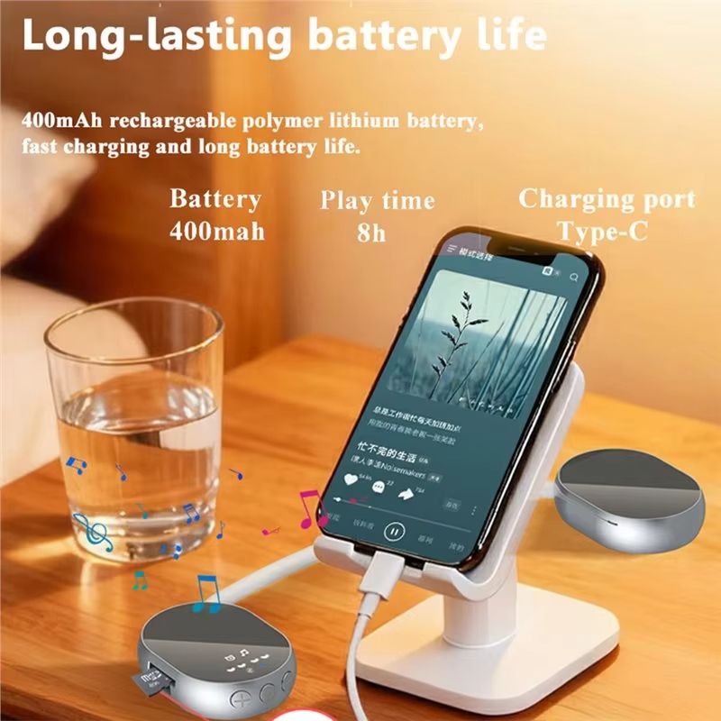 White Noise Generator BT Sleep Sound Machine Pillow Speaker With Bone Conduction Stereo Sound Flat Design Under-Pillow Use