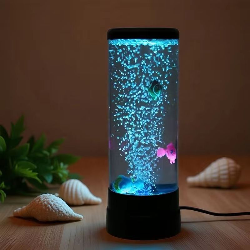 Colorful LED Bubble Fish Tank Night Light, 7-Color Changing Simulated Aquarium Atmosphere Lamp for Home Bedroom Desk Decoration