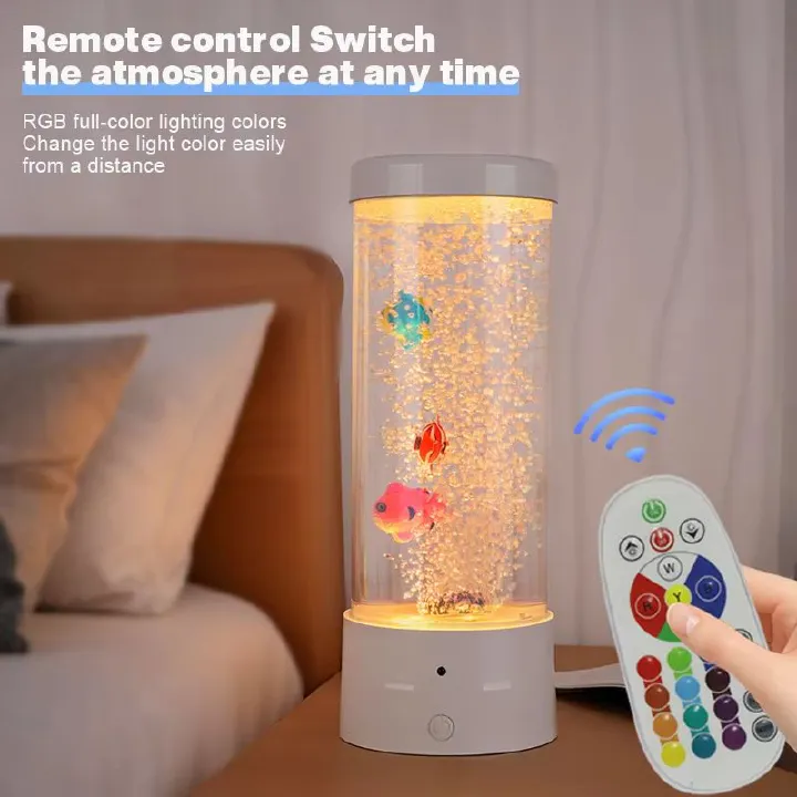 Colorful LED Bubble Fish Tank Night Light, 7-Color Changing Simulated Aquarium Atmosphere Lamp for Home Bedroom Desk Decoration