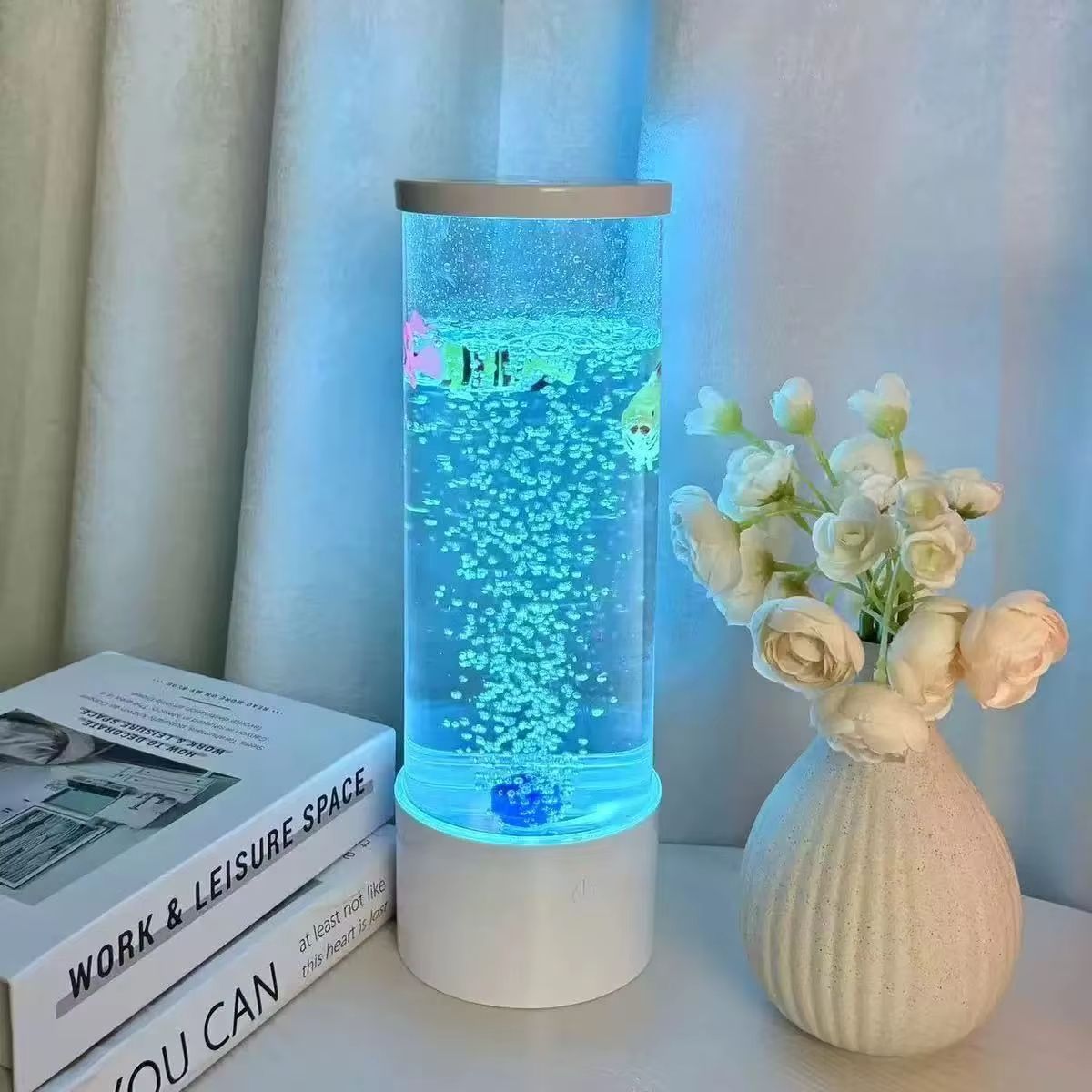 Colorful LED Bubble Fish Tank Night Light, 7-Color Changing Simulated Aquarium Atmosphere Lamp for Home Bedroom Desk Decoration