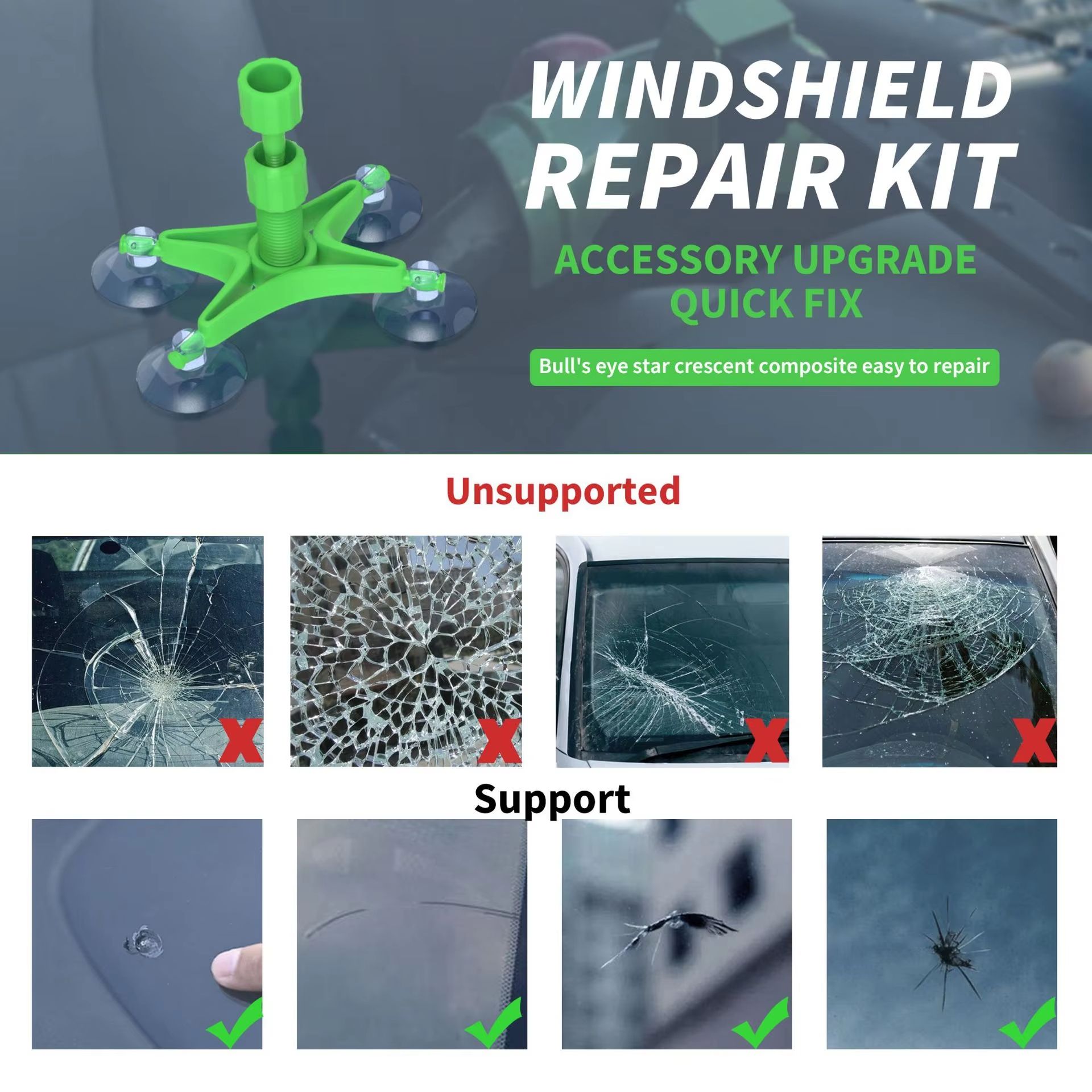 1 Set of Car Windshield Repair Tools, Glass Repair Fluid, Windshield Damage Repair Kit, Manual Glass Damage Repair, Suitable for Home Cars and Rvs, Car Glass Repair