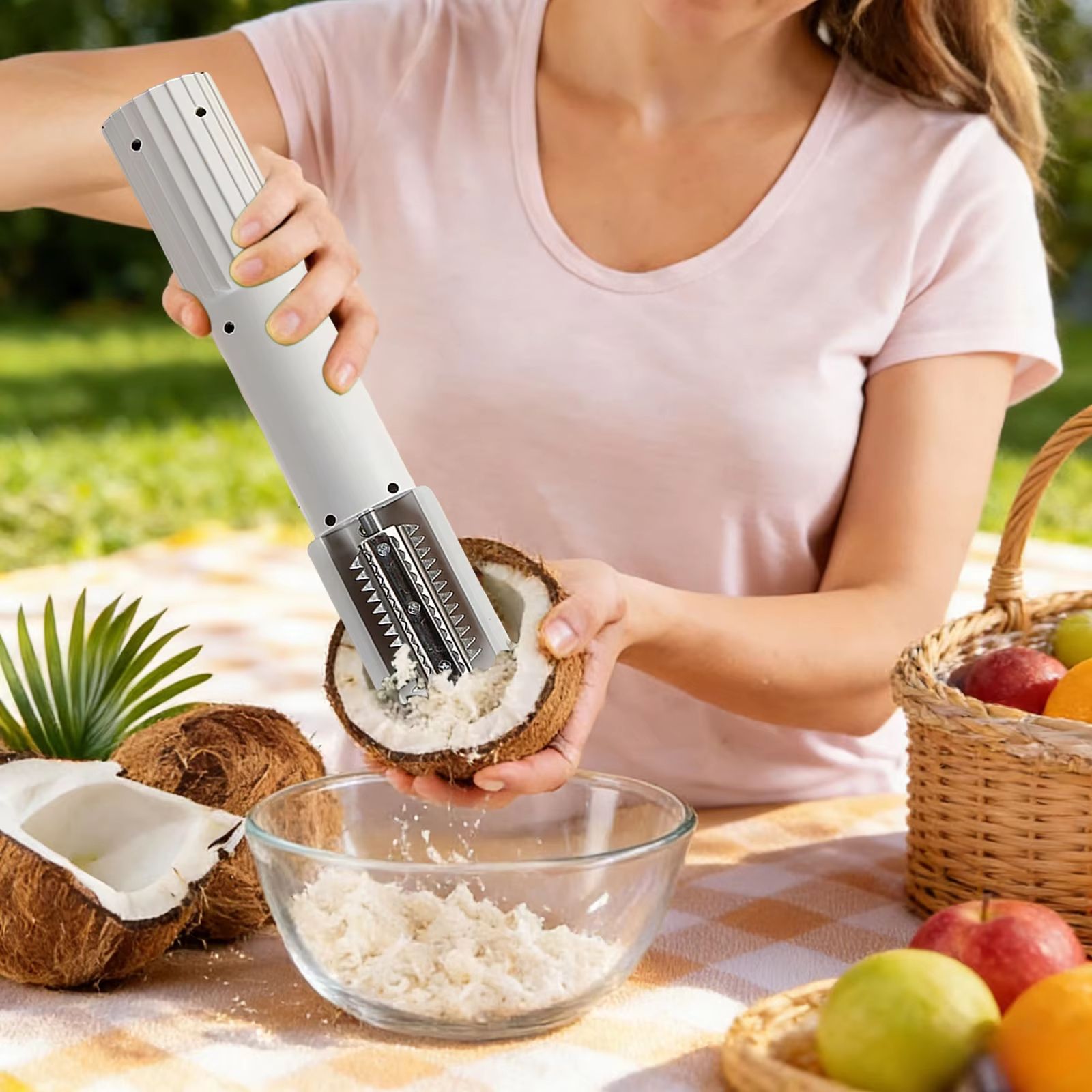 Electric Coconut Grater Machine Portable Handheld Coconut Scraper Peeler Wireless Stainless Steel Vegetable Cutting Artifact