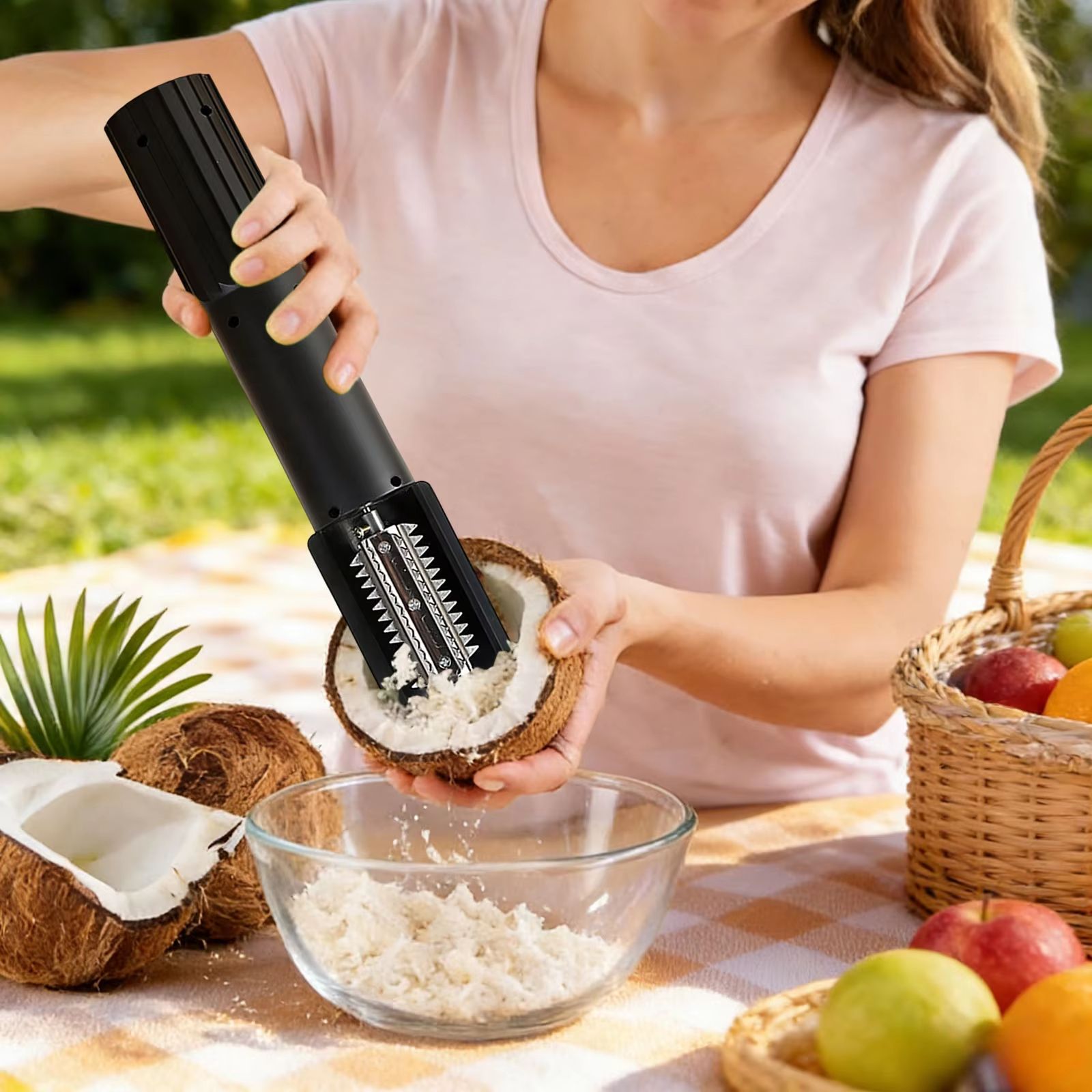 Electric Coconut Grater Machine Portable Handheld Coconut Scraper Peeler Wireless Stainless Steel Vegetable Cutting Artifact
