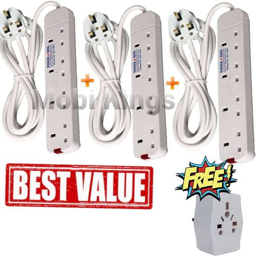 Power King 3x 4 Way Power Extension Cable + Free Gift