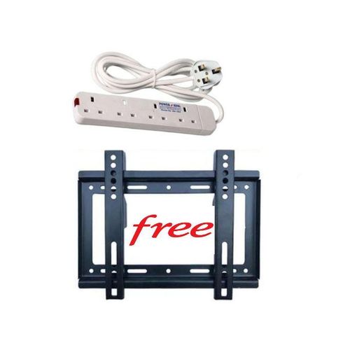 Power King quality 4 Way Extension Cable, 13A, 3m Long Cable -Recommended + Free Tv Wall Mount Bracket 14",15",24",29",32",39",42" inch