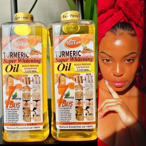VEET GOLD Tumeric Super Whitening Body Oil – 1000ml-Brightens, Moisturizes & Evens Skin Tone