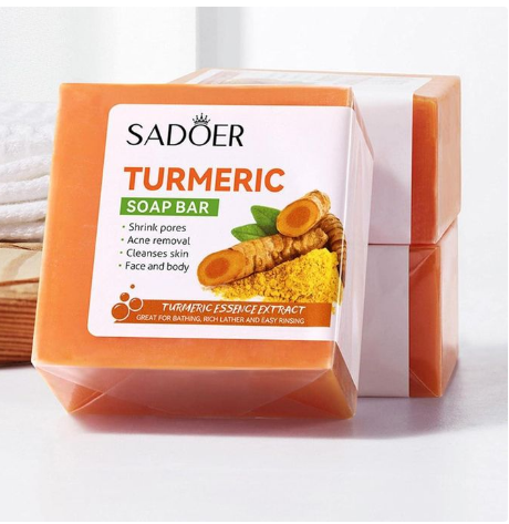 SADOER Skin Care 7-Days Effective Turmeric Face Soap, Anti Acne Soap, Skin Moisturizing, Deep Cleansing, Acne Removal, Skin Repair Face & Body Tumeric Soap.