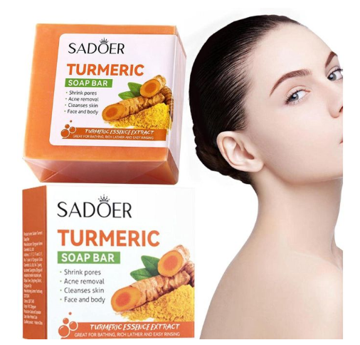 SADOER Skin Care 7-Days Effective Turmeric Face Soap, Anti Acne Soap, Skin Moisturizing, Deep Cleansing, Acne Removal, Skin Repair Face & Body Tumeric Soap.