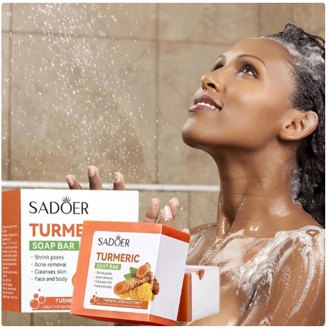 SADOER Skin Care 7-Days Effective Turmeric Face Soap, Anti Acne Soap, Skin Moisturizing, Deep Cleansing, Acne Removal, Skin Repair Face & Body Tumeric Soap.