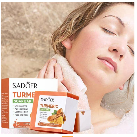 SADOER Skin Care 7-Days Effective Turmeric Face Soap, Anti Acne Soap, Skin Moisturizing, Deep Cleansing, Acne Removal, Skin Repair Face & Body Tumeric Soap.