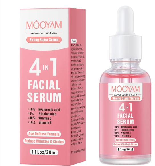 MOOYAM 4 in 1 Vitamin C Facial Serums with Hyaluronic Acid, Vitamin E, Niacinamide, Brightening Vitamin C Face Serum for Dull Dry Skin, Anti Aging Facial Serum for Dark Spots, Fine Lines & Wrinkles