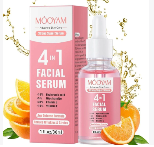 MOOYAM 4 in 1 Vitamin C Facial Serums with Hyaluronic Acid, Vitamin E, Niacinamide, Brightening Vitamin C Face Serum for Dull Dry Skin, Anti Aging Facial Serum for Dark Spots, Fine Lines & Wrinkles