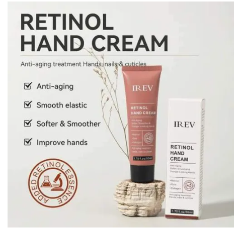 IREV Retinol Hand Cream - Antiaging Hand Treatment Cream Softens Smoothes Protects Hands Nails Cuticles - For Younger Looking Hands Vitamin A Minimises Age Effect on Skin