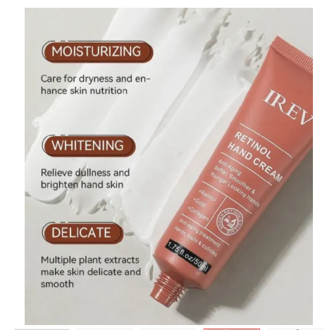 IREV Retinol Hand Cream - Antiaging Hand Treatment Cream Softens Smoothes Protects Hands Nails Cuticles - For Younger Looking Hands Vitamin A Minimises Age Effect on Skin