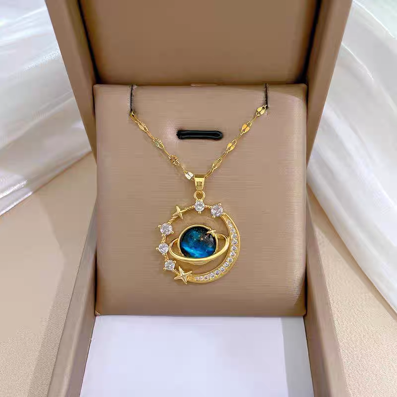 Pendant Necklaces Starry sky planet light luxury temperament gorgeous diamond women's necklace versatile clavicle chain titanium steel necklace Women Jewelry