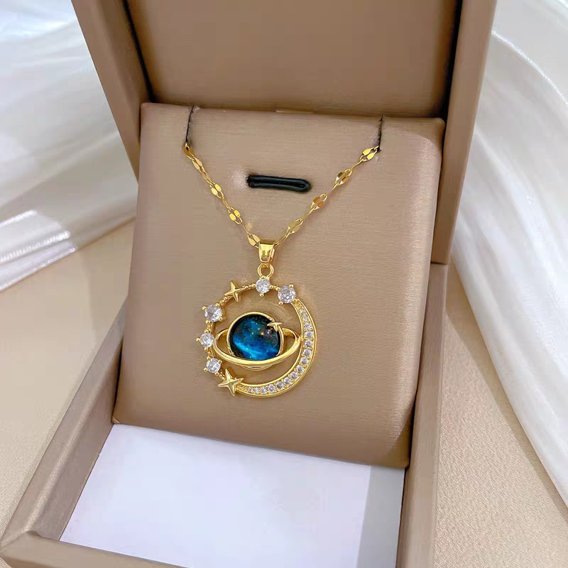 Pendant Necklaces Starry sky planet light luxury temperament gorgeous diamond women's necklace versatile clavicle chain titanium steel necklace Women Jewelry