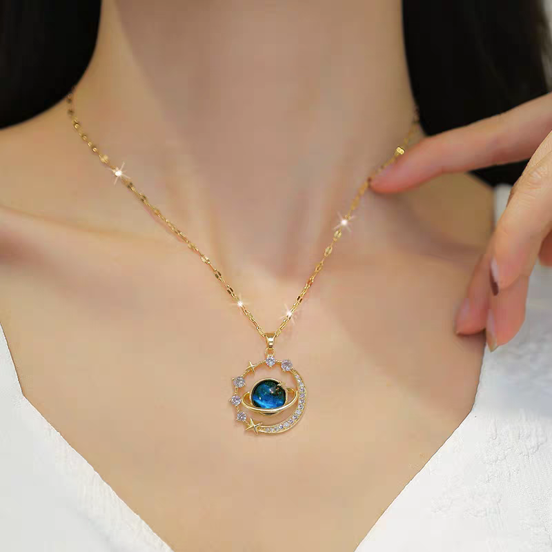 Pendant Necklaces Starry sky planet light luxury temperament gorgeous diamond women's necklace versatile clavicle chain titanium steel necklace Women Jewelry