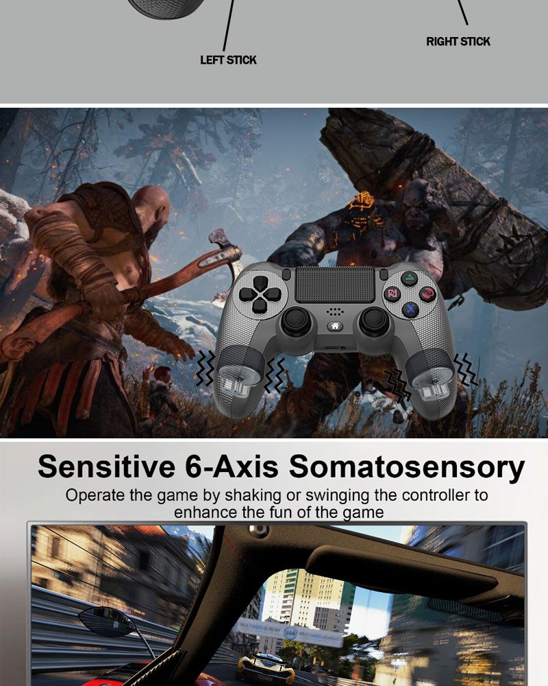 Hot Sale Bluetooth Game Controller Gamepad Game Controller Wireless Bluetooth Joystick 6 Axis with Light Bar Gyroscope Dual Vibration Bluetooth Gamepad for PC, Android, PS4