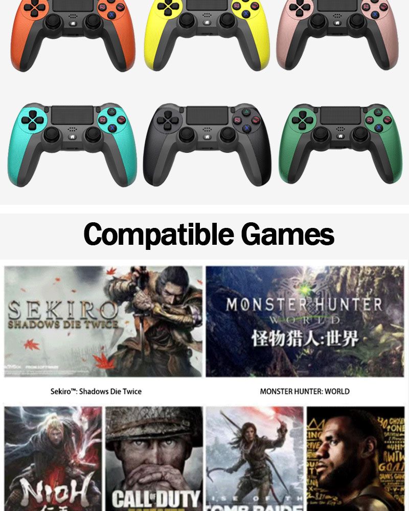 Hot Sale Bluetooth Game Controller Gamepad Game Controller Wireless Bluetooth Joystick 6 Axis with Light Bar Gyroscope Dual Vibration Bluetooth Gamepad for PC, Android, PS4