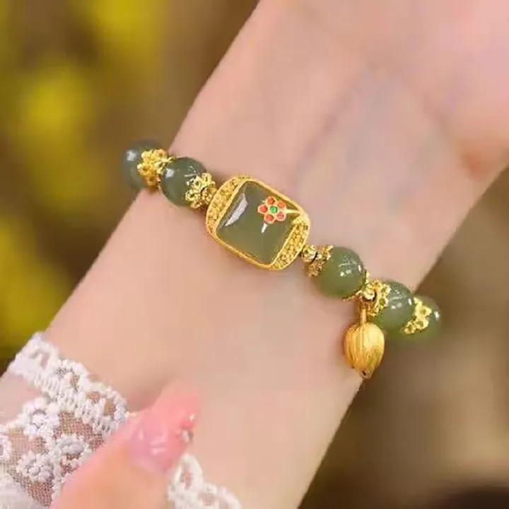 Women's beaded bracelet light luxury niche design new Chinese style sugar cube lotus bracelet transfer beads Valentine's Day birthday gift exquisite hand jewelry