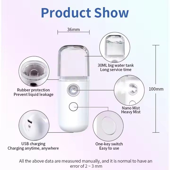 Rechargeable Hydrating Spray Humidifier Alcohol Disinfection Spray USB Rechargeable Cold Spray Mini Pocket Portable Nano Facial Spray Facial Steamer Facial Skin Care Tools