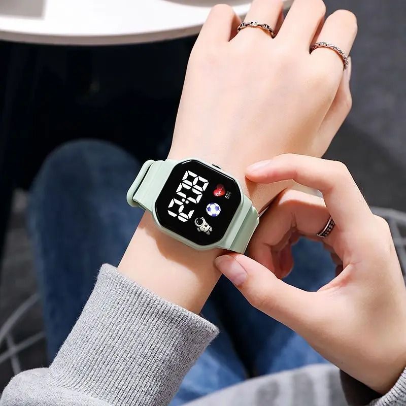 Digital Watches Men and Women Sports Watches LED Digital Clock Astronaut Silicone Strap Fashion Square Men and Women Electronic Clock Student Watches Birthday Gift