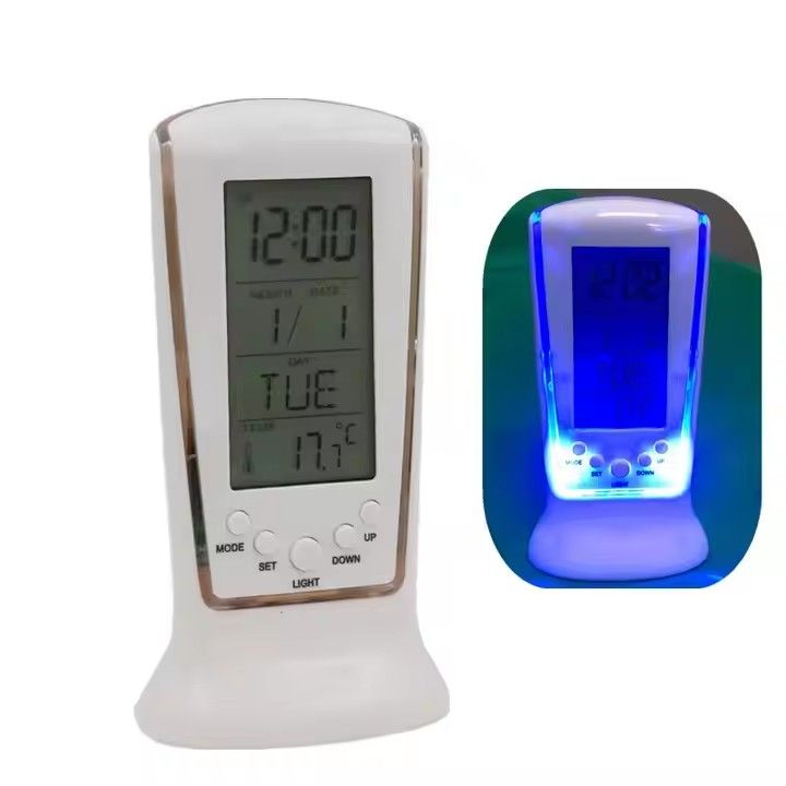 LED blue light digital electronic alarm clock snooze timer alarm clock home bedside luminous electronic clock time date temperature display clock