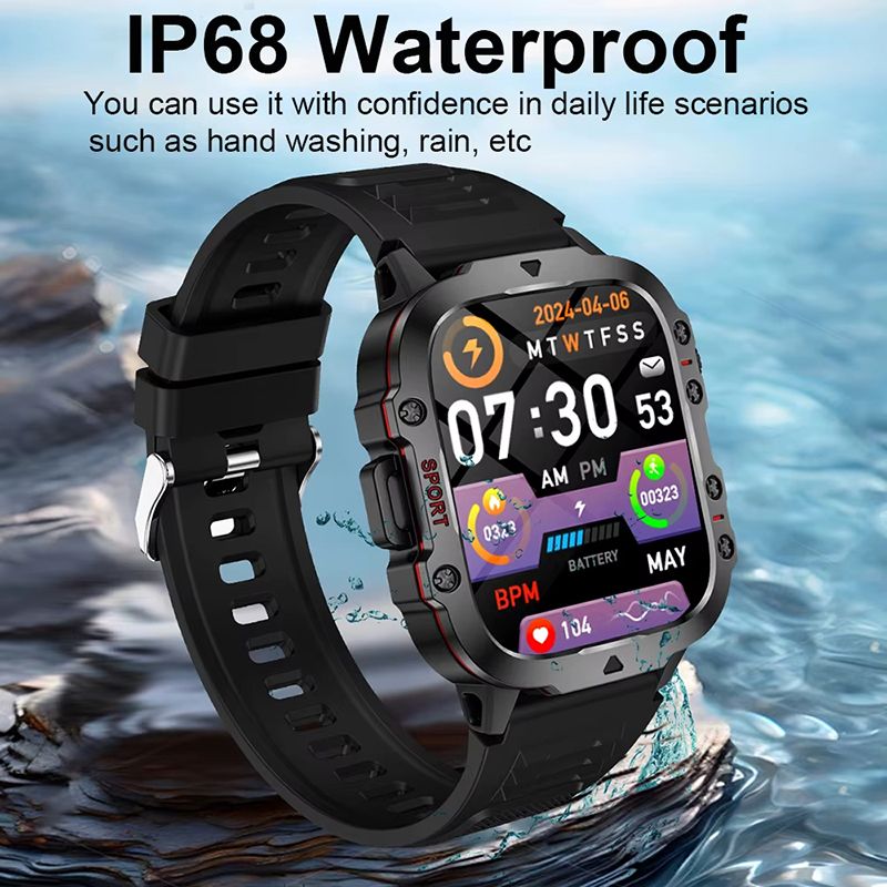 New Smart Watch Military Outdoor Sports Fitness Tracker Health Monitor Bluetooth Call Smart Watch ECG Heart Rate Detection Flashlight Compatible with Android IOS Outdoor Sports Smart Watch