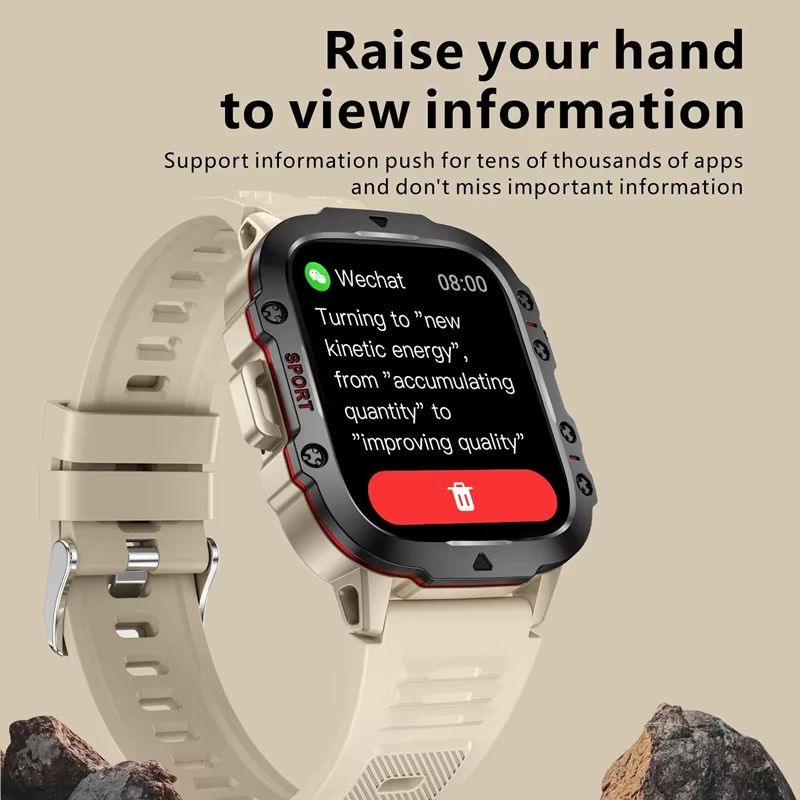 New Smart Watch Military Outdoor Sports Fitness Tracker Health Monitor Bluetooth Call Smart Watch ECG Heart Rate Detection Flashlight Compatible with Android IOS Outdoor Sports Smart Watch