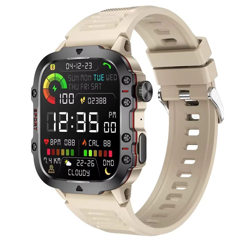 New Smart Watch Military Outdoor Sports Fitness Tracker Health Monitor Bluetooth Call Smart Watch ECG Heart Rate Detection Flashlight Compatible with Android IOS Outdoor Sports Smart Watch