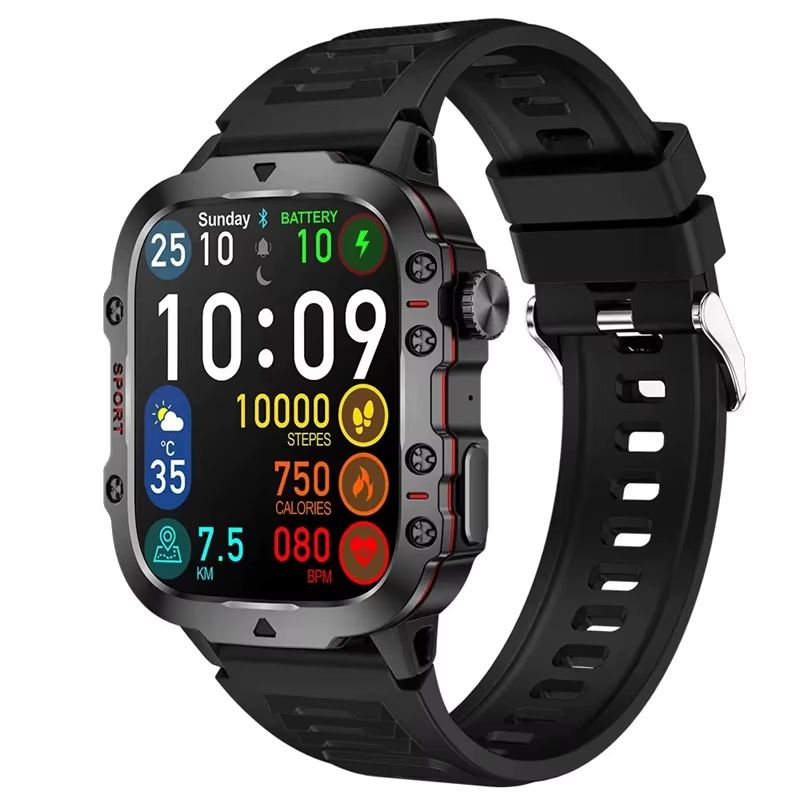 New Smart Watch Military Outdoor Sports Fitness Tracker Health Monitor Bluetooth Call Smart Watch ECG Heart Rate Detection Flashlight Compatible with Android IOS Outdoor Sports Smart Watch