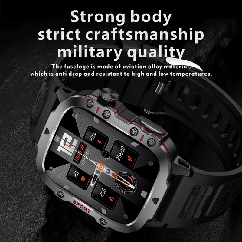 New Smart Watch Military Outdoor Sports Fitness Tracker Health Monitor Bluetooth Call Smart Watch ECG Heart Rate Detection Flashlight Compatible with Android IOS Outdoor Sports Smart Watch