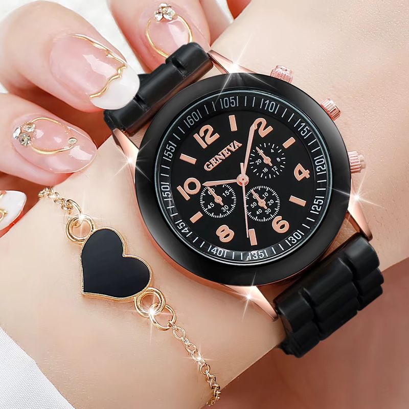 Women Watches 5PCS Set Simple Classic Heart Shape Women Wrist Watches High-end Fashion Watch Women Quartz Watches Jewelry Set Clocks Reloj Mujer Girls Gift