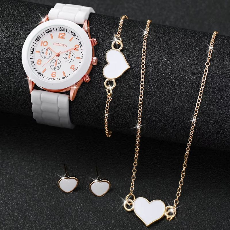 Women Watches 5PCS Set Simple Classic Heart Shape Women Wrist Watches High-end Fashion Watch Women Quartz Watches Jewelry Set Clocks Reloj Mujer Girls Gift