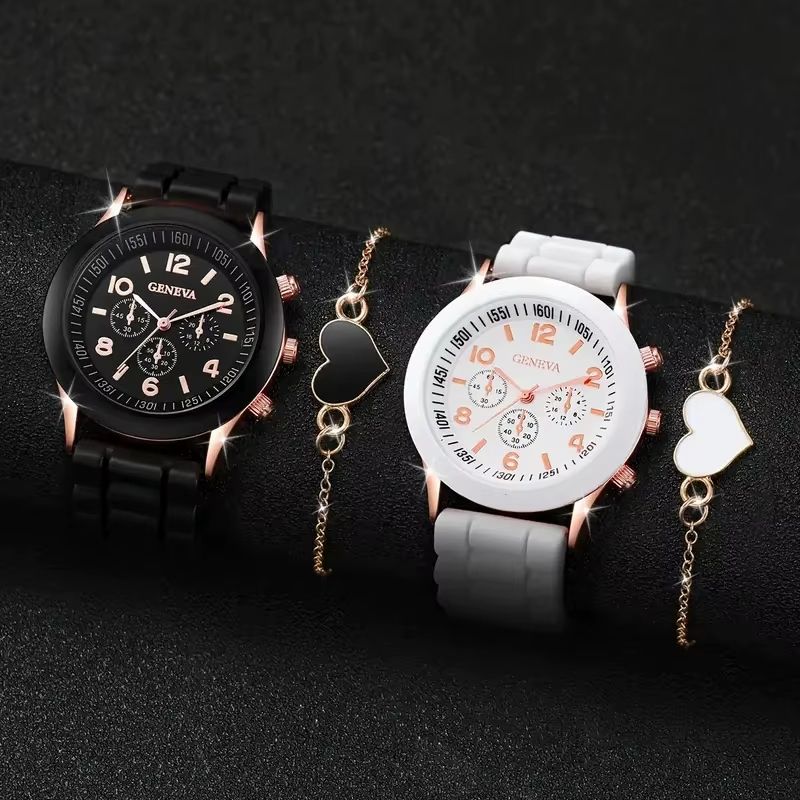 Women Watches 5PCS Set Simple Classic Heart Shape Women Wrist Watches High-end Fashion Watch Women Quartz Watches Jewelry Set Clocks Reloj Mujer Girls Gift