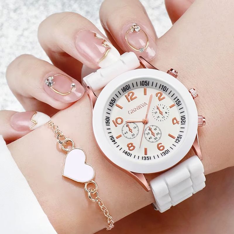 Women Watches 5PCS Set Simple Classic Heart Shape Women Wrist Watches High-end Fashion Watch Women Quartz Watches Jewelry Set Clocks Reloj Mujer Girls Gift