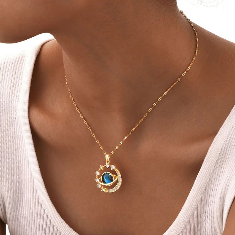 Pendant Necklaces Starry sky planet light luxury temperament gorgeous diamond women's necklace versatile clavicle chain titanium steel necklace Women Jewelry