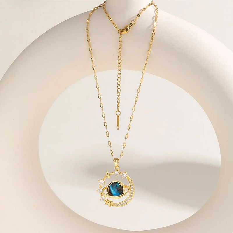 Pendant Necklaces Starry sky planet light luxury temperament gorgeous diamond women's necklace versatile clavicle chain titanium steel necklace Women Jewelry