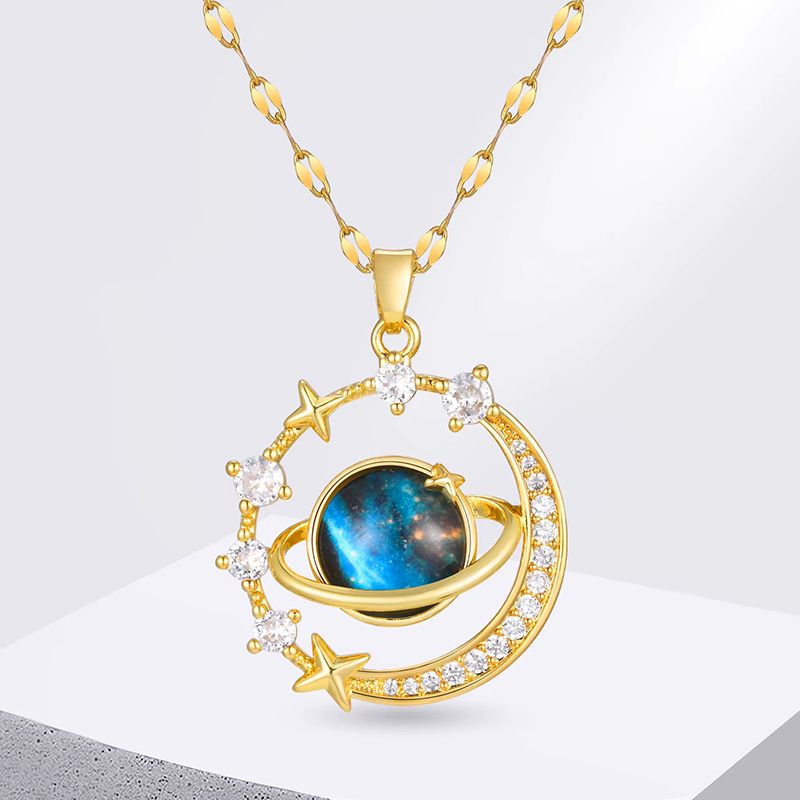Pendant Necklaces Starry sky planet light luxury temperament gorgeous diamond women's necklace versatile clavicle chain titanium steel necklace Women Jewelry