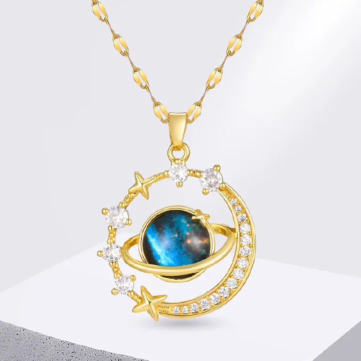 Pendant Necklaces Starry sky planet light luxury temperament gorgeous diamond women's necklace versatile clavicle chain titanium steel necklace Women Jewelry